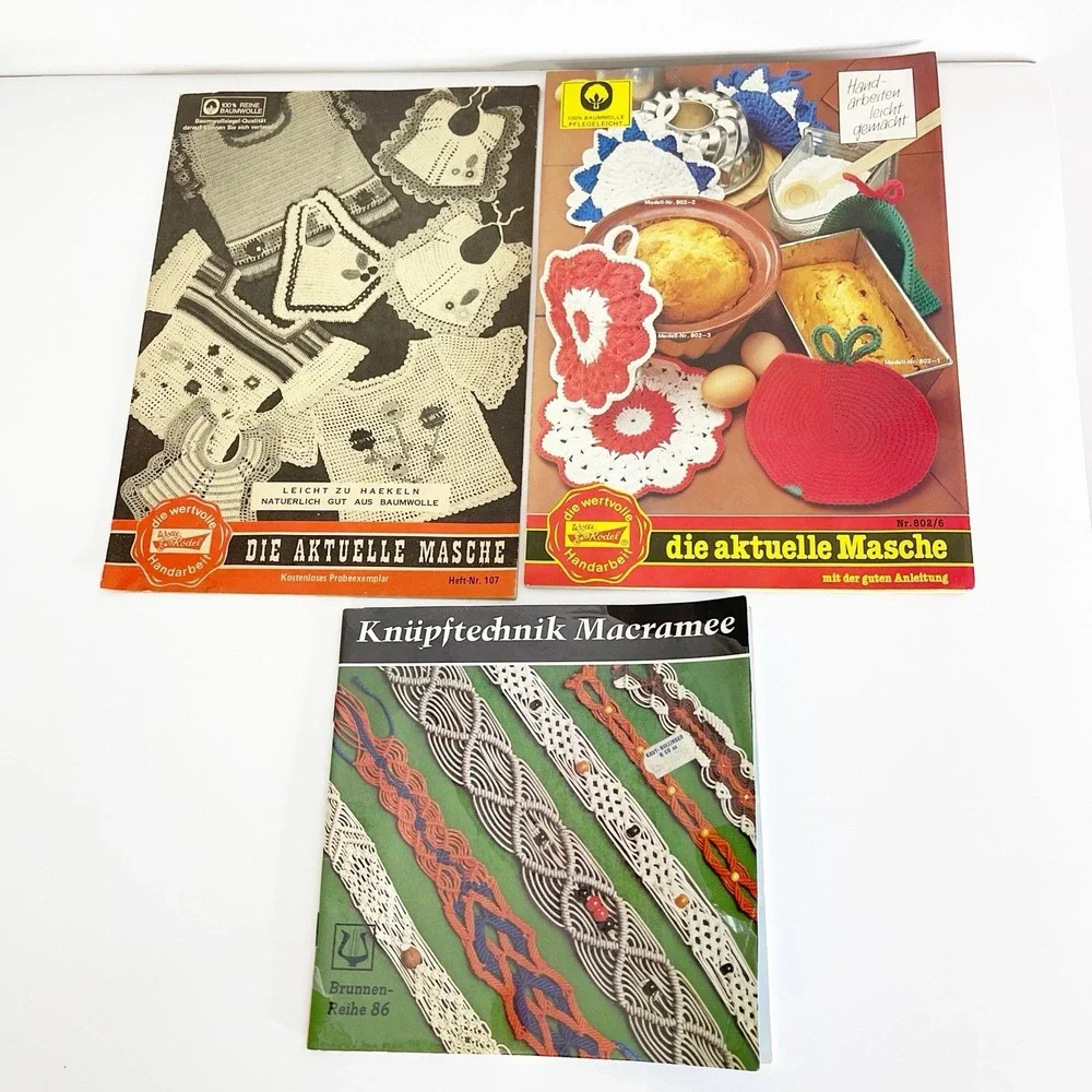Lot Of 3 German Language Knitting Magazines Instructions Pamphlets Macrame Wool